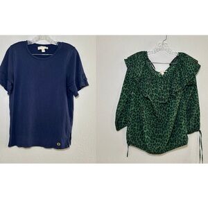 BUNDLE Michael Kors Navy and Green Women's Tops‎ Size Medium Career going out